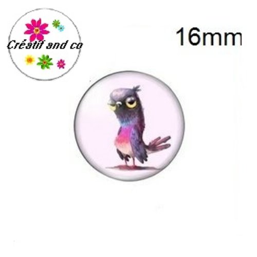 X2 cabochons oiseau 16mm