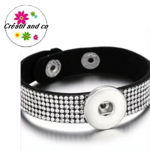 Bracelet simili cuir et strass pour bouton pression