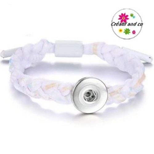 Bracelet tressé blanc reflet brillant pour bouton pression