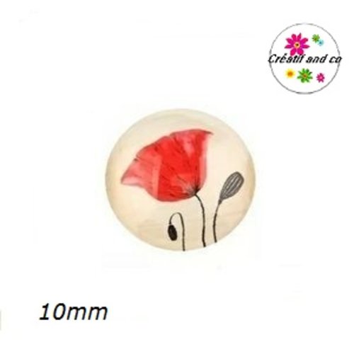 X 2 cabochons fleur rouge, pavot 10mm