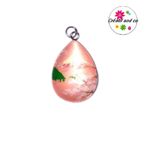 Pendentif cabochon goutte fleur de cerisier