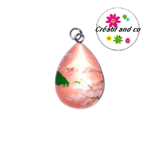 Pendentif cabochon goutte fleur de cerisier