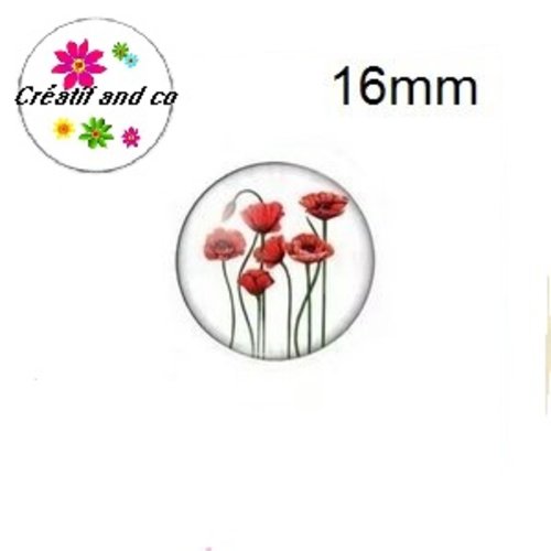 X2 cabochons fleurs rouges 16mm