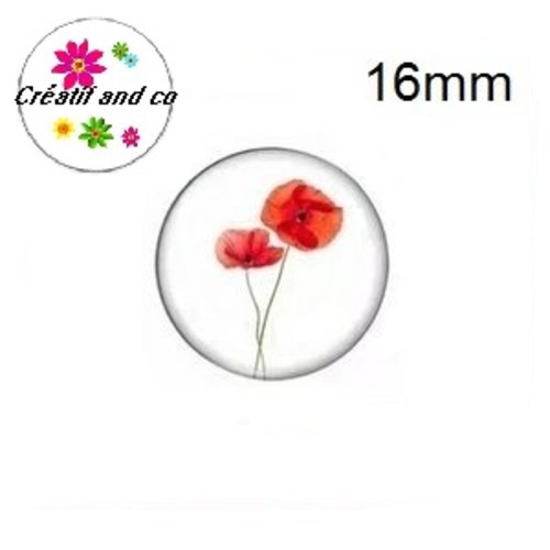 X2 cabochons fleurs rouges 16mm
