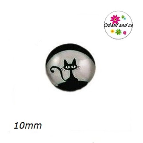 X2 cabochons chat noir 10mm