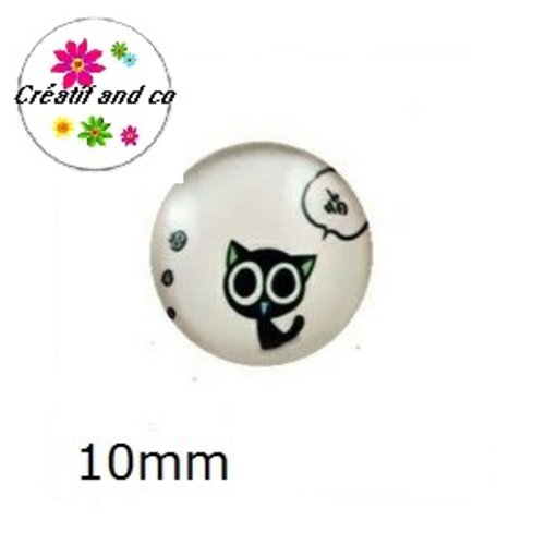 X2 cabochons chat noir 10mm