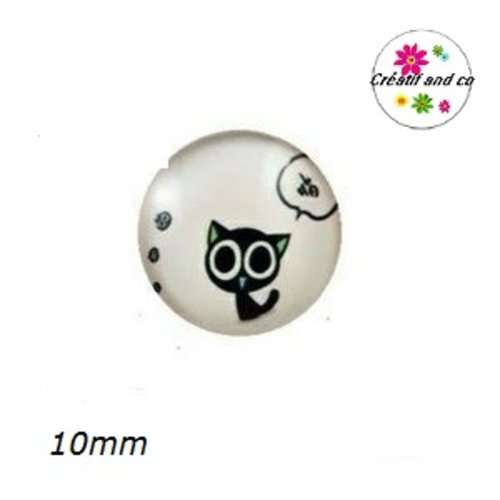 X2 cabochons chat noir 10mm