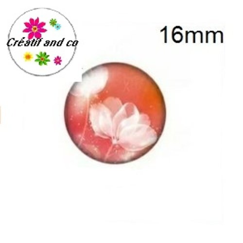 X2 cabochons fleur blanche fond vieux rose 16mm