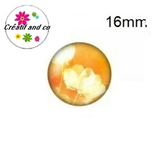 X2 cabochons fleur blanche fond jaune 16mm