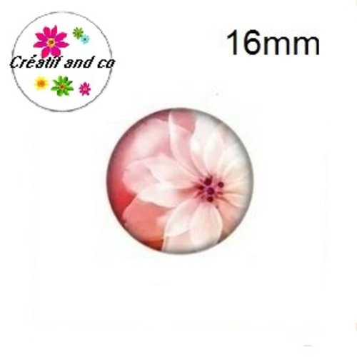 X2 cabochons fleur blanche fond vieux rose 16mm