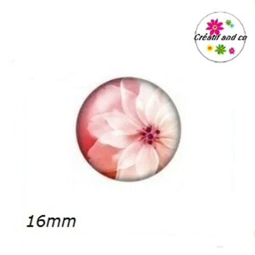 X2 cabochons fleur blanche fond vieux rose 16mm