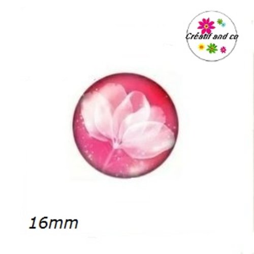 X2 cabochons fleur blanche fond fuchsia 16mm