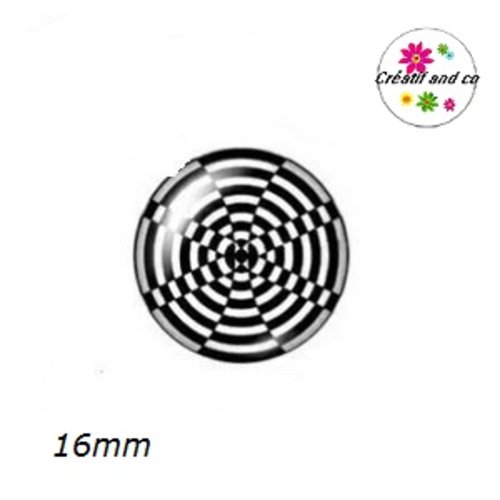 X2 cabochons noirs et blancs 16mm