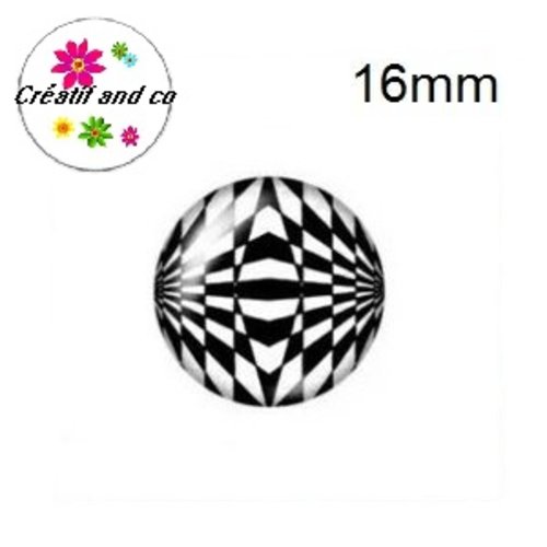 X2 cabochons noirs et blancs 16mm