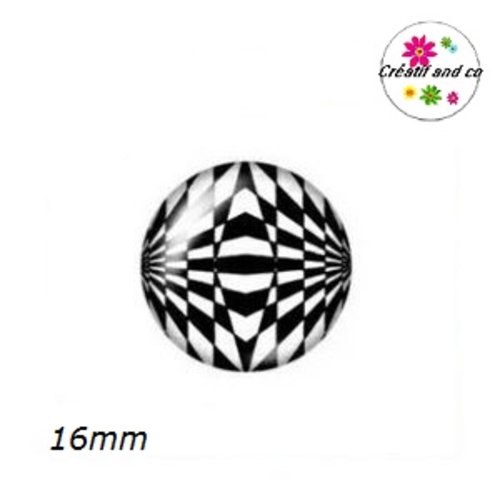 X2 cabochons noirs et blancs 16mm