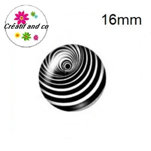 X2 cabochons noirs et blancs 16mm