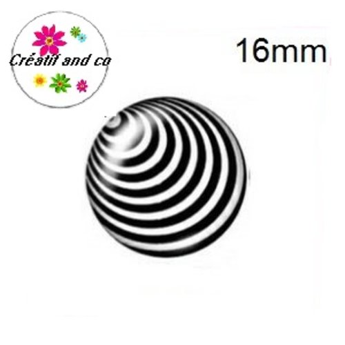 X2 cabochons noirs et blancs 16mm
