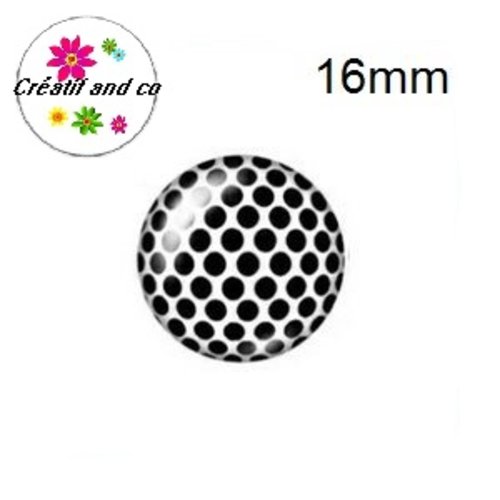 X2 cabochons noirs et blancs 16mm