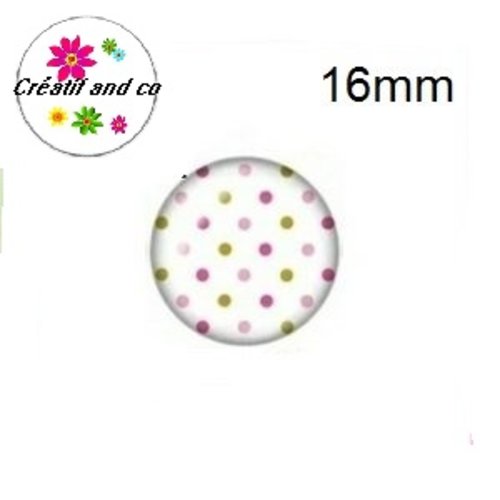 X2 cabochons à pois fond blanc 16mm