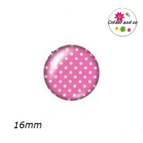 X2 cabochons fuchsia pois blanc 16mm