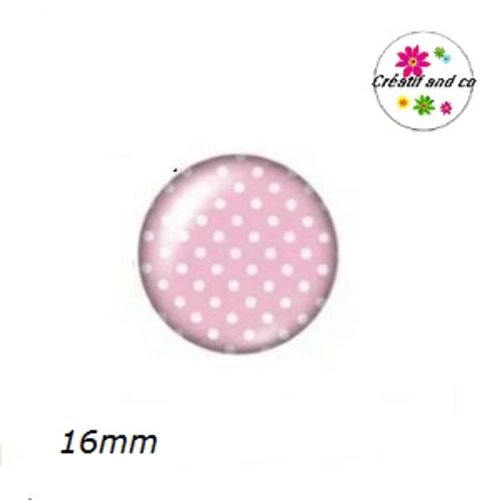 X2 cabochons rose pois blanc 16mm