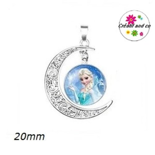 Pendentif lune et son cabochon rond raiponce 20mm