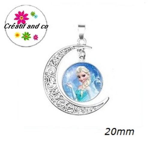 Pendentif lune et son cabochon rond raiponce 20mm