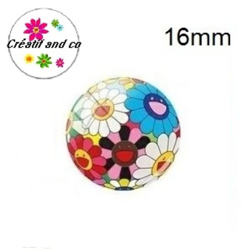 X2 cabochons fleuris 16mm