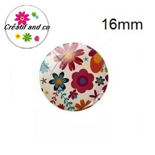 X2 cabochons fleuris 16mm