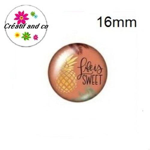 X2 cabochons ananas doré et inscription 16mm