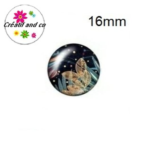 X2 cabochons feuille dorée 16mm