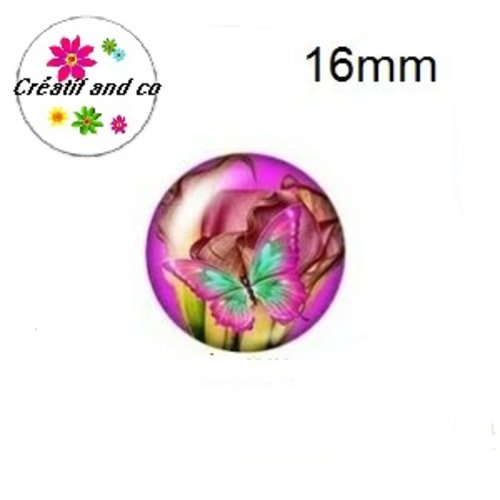 X2 cabochons fleur et papillon 16mm