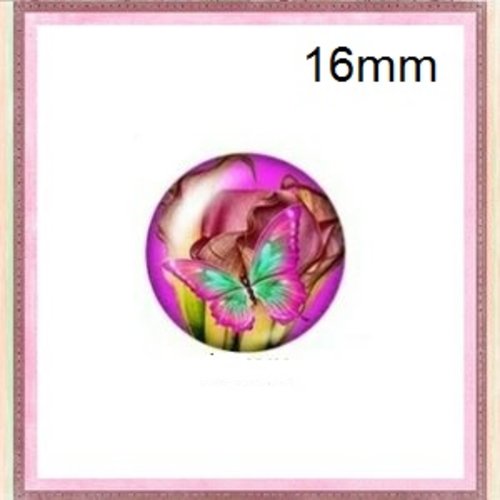 X2 cabochons fleur et papillon 16mm