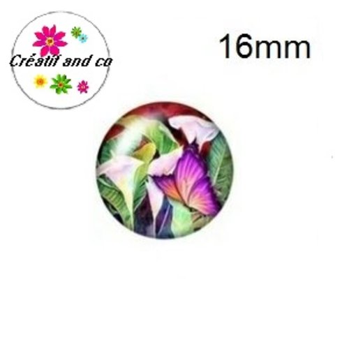 X2 cabochons fleur et papillon 16mm