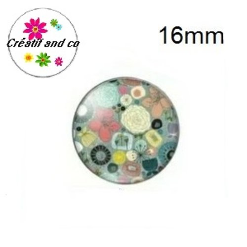 X2 cabochons fleuris 16mm