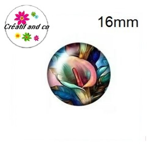 X2 cabochons fleuris 16mm