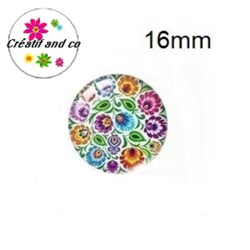 X2 cabochons motif art folklorique 16mm