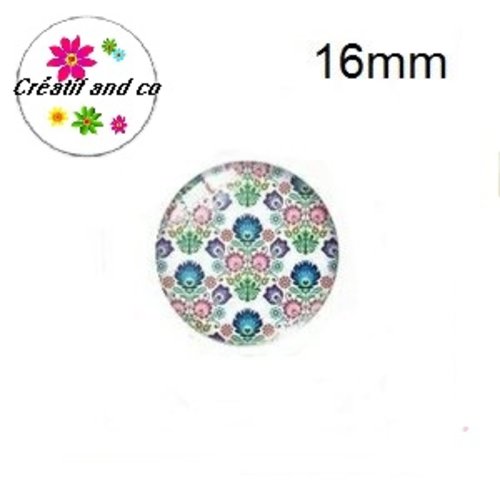 X2 cabochons motif art folklorique 16mm