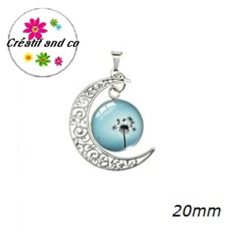 Pendentif lune et son cabochon rond pissenlit 20mm
