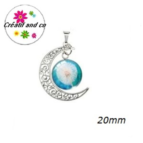 Pendentif lune et son cabochon rond pissenlit  20mm