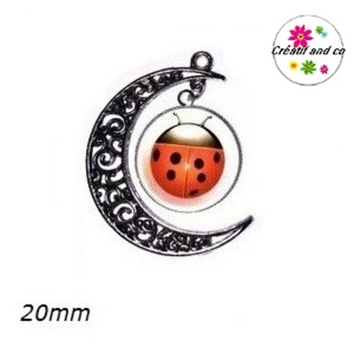 Pendentif lune et son cabochon rond coccinelle 20mm