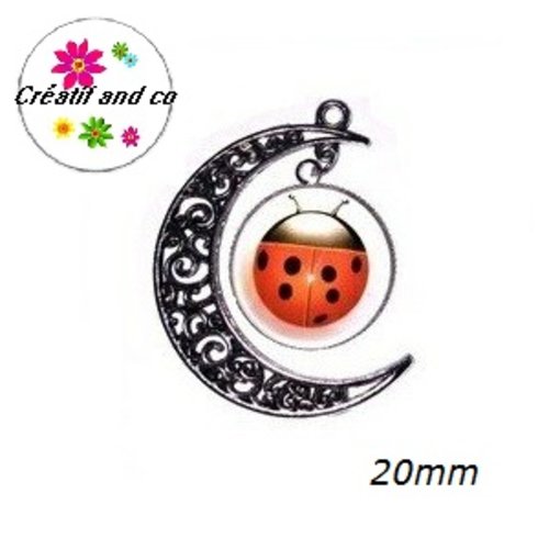 Pendentif lune et son cabochon rond coccinelle 20mm