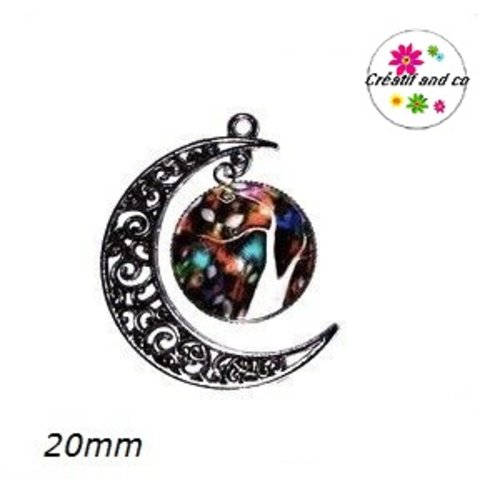 Pendentif lune et son cabochon rond arbre de vie 20mm