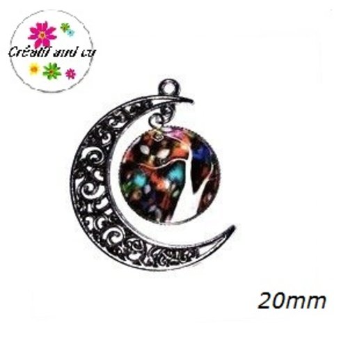 Pendentif lune et son cabochon rond arbre de vie 20mm