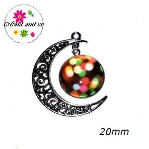 Pendentif lune et son cabochon rond psychadèlique 20mm