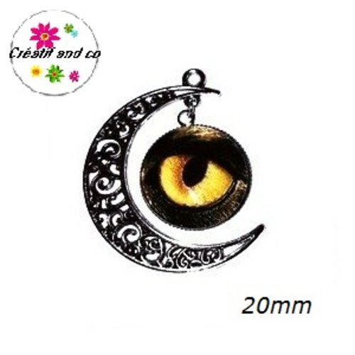 Pendentif lune et son cabochon rond oeil de rapace 20mm