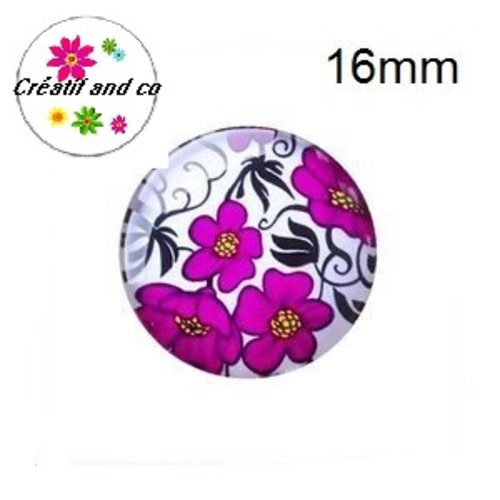X2 cabochons fleurs violines 16mm
