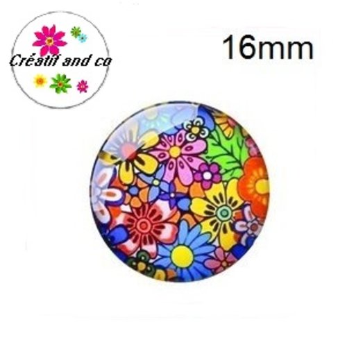 X2 cabochons fleurs colorées 16mm