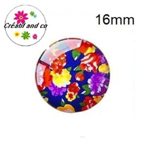 X2 cabochons fleurs colorées 16mm