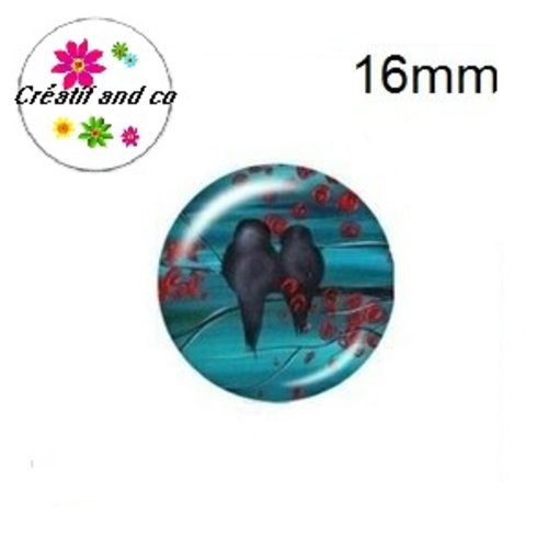 X2 cabochons duo d'oiseaux 16mm